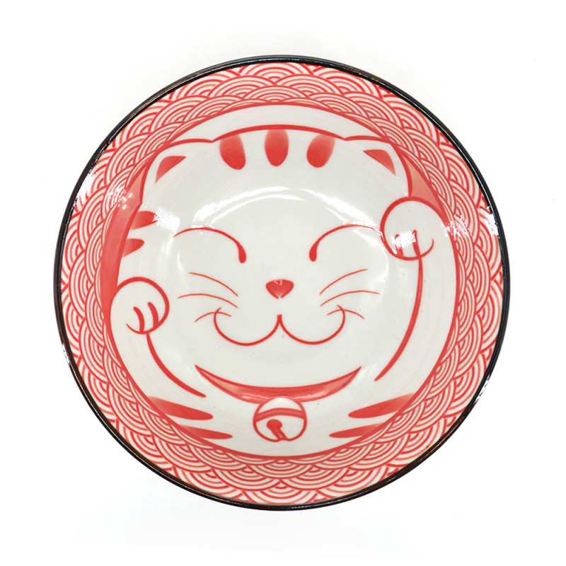 Japanese ceramic ramen bowl - AO MANEKINEKO - cat motif