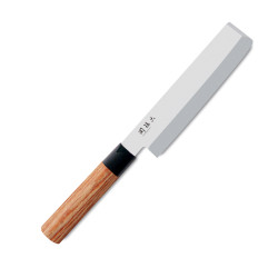 Japanese kitchen knife with red wooden handle for cutting vegetables, NAKIRI SEKI MAGOROKU, 16cm