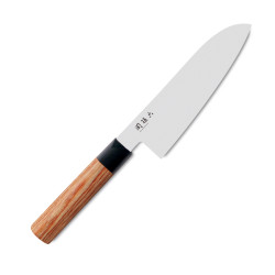 Japanese kitchen knife for all types of food with red wooden handle, SANTOKU SEKI MAGOROKU, 17cm