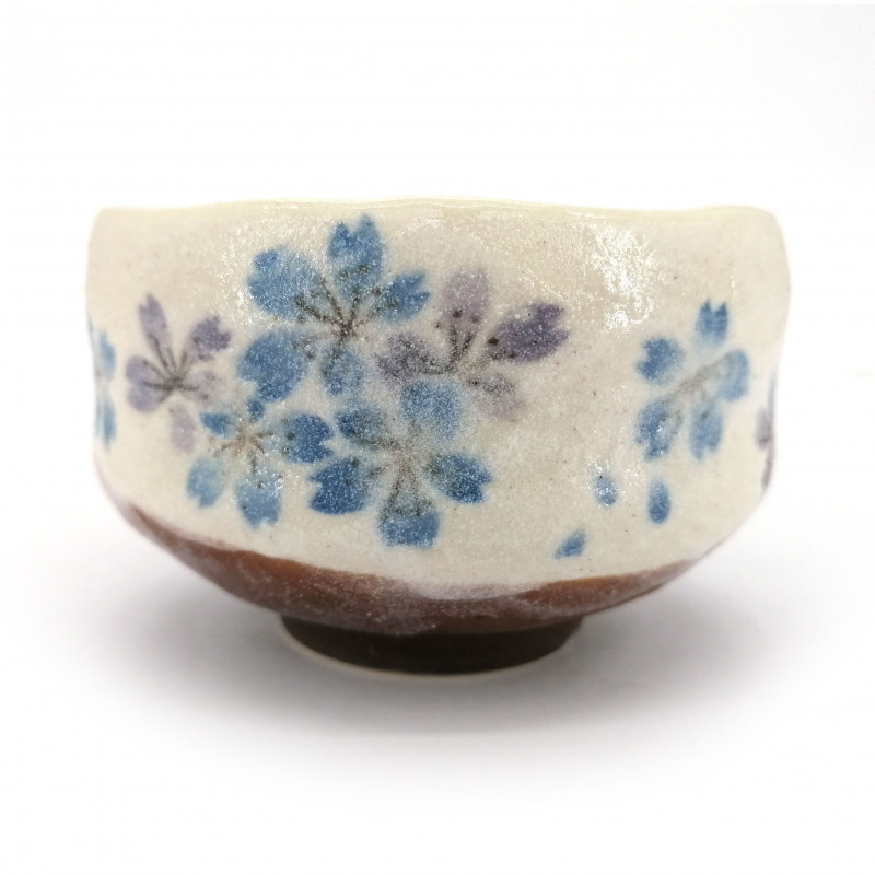 Cuenco de té japonés para ceremonia, SAKURA, azul