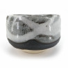 Japanese tea bowl for ceremony, SHINYUKI, white and grey