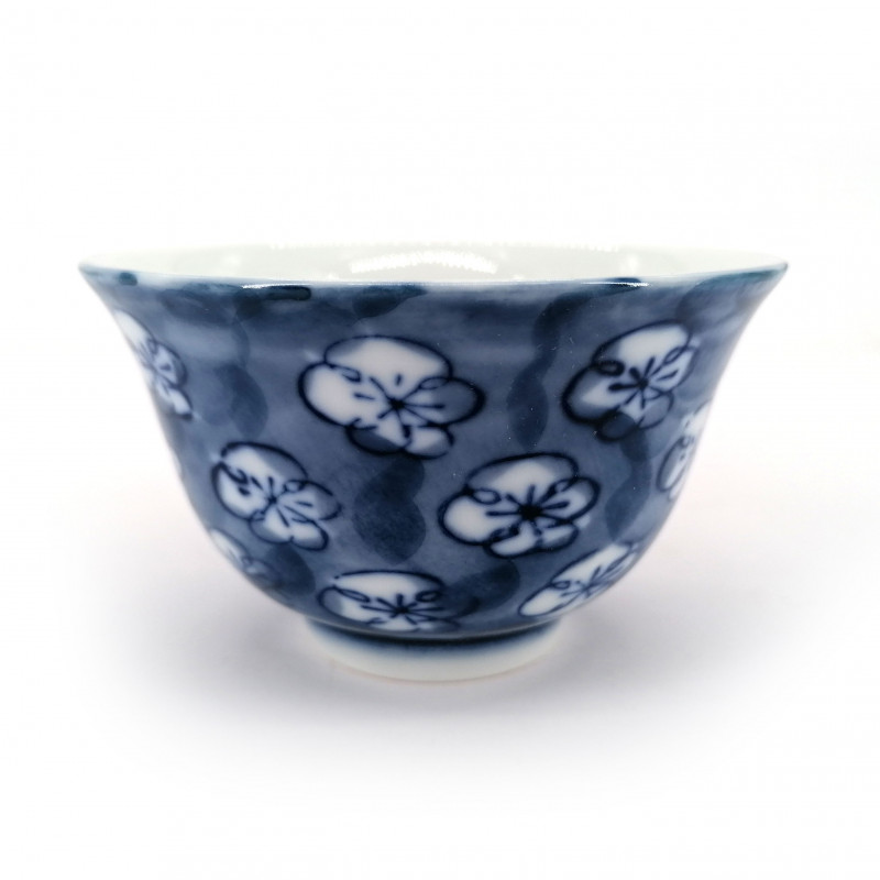 japanese blue teacup in ceramic UME blue flowers