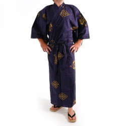 'yukata kimono giapponese blu in cotone, DIAMOND, diamanti d''oro'