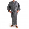 kimono yukata traditionnel japonais bleu gris en coton kanji joie et bon augure pour homme
