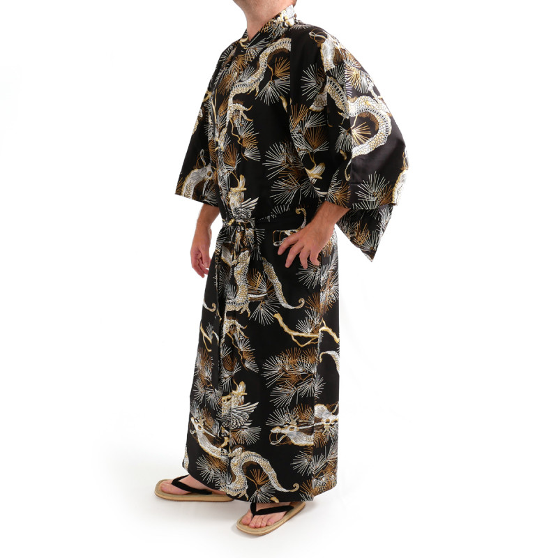 japanischer Herren yukata Kimono - schwarz, TAKATORYÛ, Drache und Falke