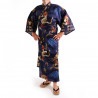 kimono yukata traditionnel japonais bleu en coton dragon et mont fuji pour homme