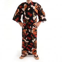 giapponese rosso yukata kimono in cotone, KUMORYÛ, draghi, nuvole e kanji