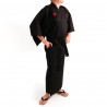 Kimono japonés negro en algodón fino, SAMURAI, kanji