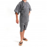 giapponese blu-grigio cotone jinbei kimono, KANJI, gioia kanji e di buon auspicio