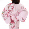 kimono yukata traditionnel japonais rose en coton oiseau et fleurs prune pour femme