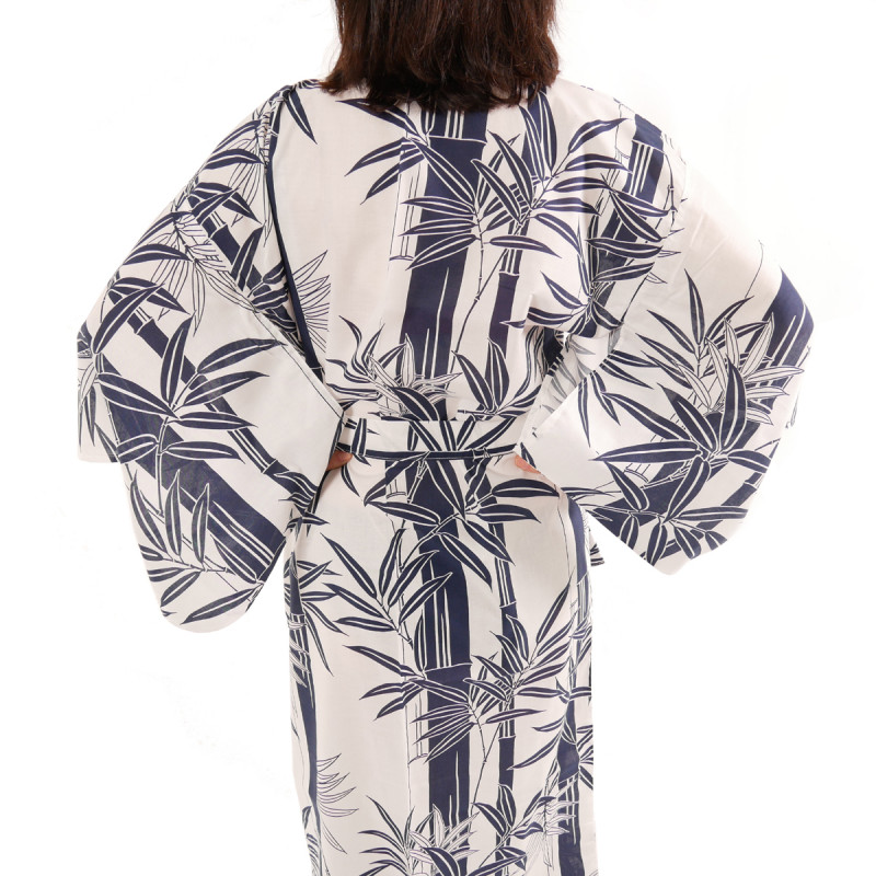 kimono yukata traditionnel japonais blanc en coton bambou pour femme
