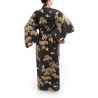 kimono yukata traditionnel japonais noir en coton pins et grues pour femme