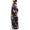 Japanischer schwarzer Kimono aus Baumwolle, TSURU PEONY, Kranich und Pfingstrose