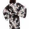 kimono giapponese yukata in cotone nero, SAKURA, fiori di ciliegio
