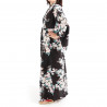 yukata japonés kimono algodón negro, SAKURA, Flores de cerezo