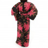 yukata japonés kimono algodón negro, PEONY, peonías flotantes