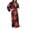 yukata japonés kimono algodón negro, PEONY, peonías flotantes