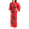 kimono yukata traditionnel japonais rouge en coton pivoines flottantes pour femme