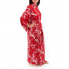 kimono giapponese yukata in cotone rosso, UME, fiori di pruno