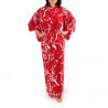 kimono yukata traditionnel japonais rouge en coton fleurs prune japonaises pour femme