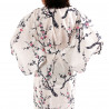 kimono yukata traditionnel japonais blanc en coton fleurs prune japonaises pour femme