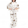 yukata japonés kimono algodón blanco, TSURU, grúas