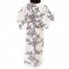 yukata japonés kimono algodón blanco, SAKURA, Flores de cerezo