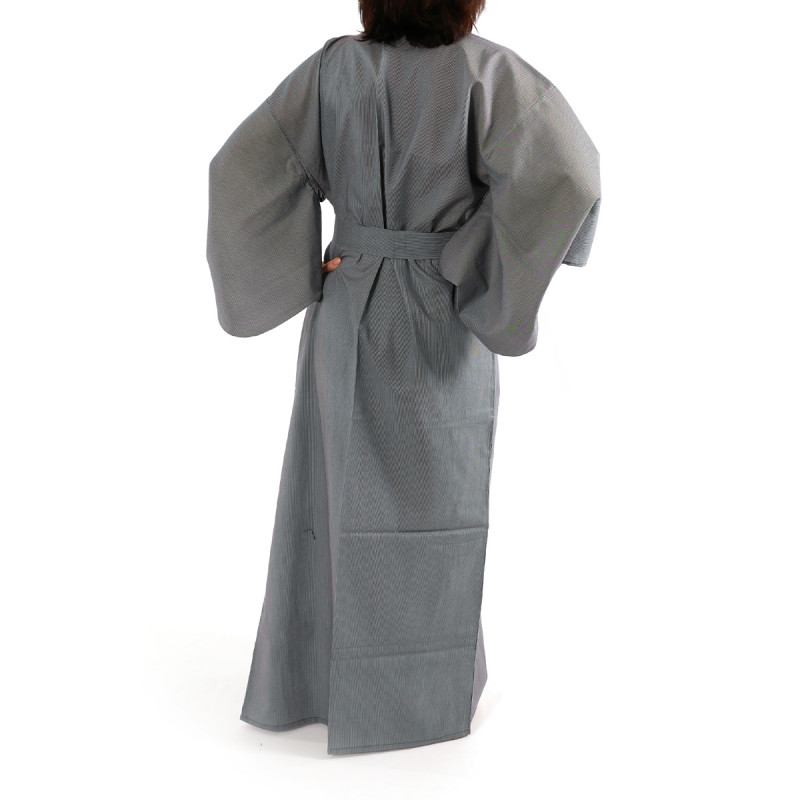Yukata Japonés Kimono Azul Gris Algodón, 976W, rasguño