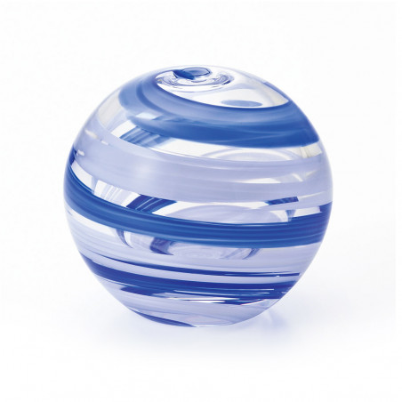 Japanese round glass soliflore vase, blue and white, UMIKAZE