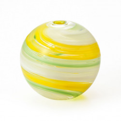 Japanese round glass soliflore vase, yellow and green, WAKAKUSA
