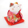 japanese ceramic manekineko lucky cat, KIMONO, red