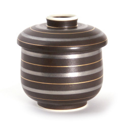 Japanese Chawanmushi tea bowl with lid, brown with gold and silver lines, RAIN