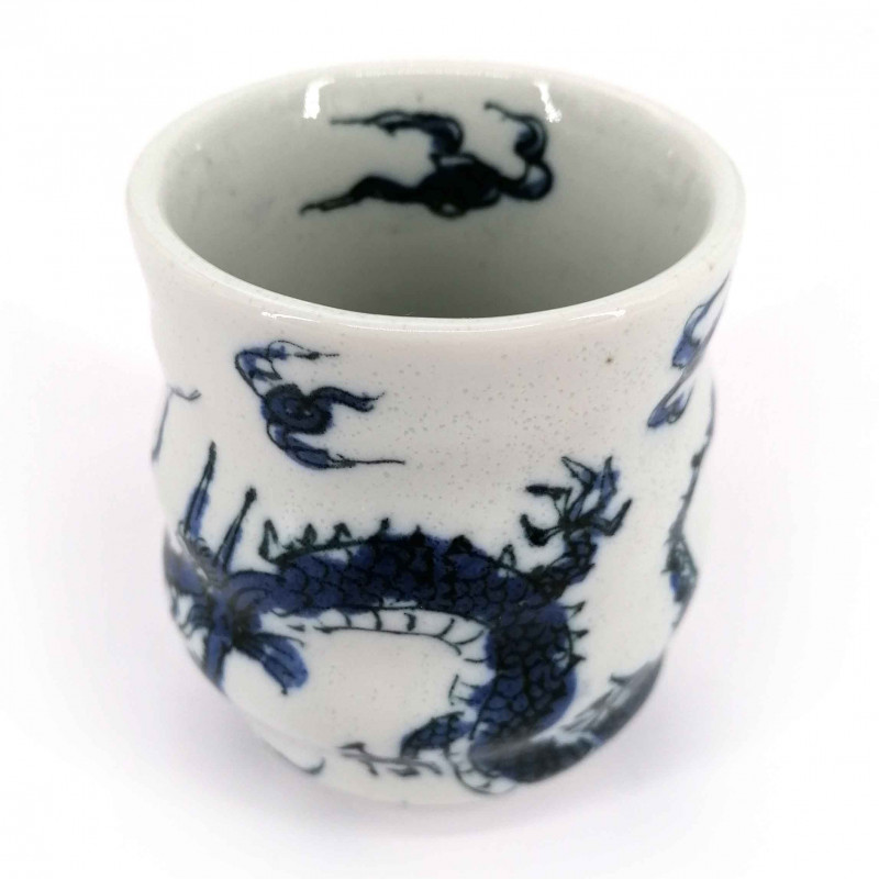 Tazza bianca giapponese, modello drago, blu, RYU