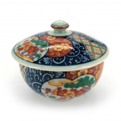 Japanese Chawanmushi tea bowl with lid, floral pattern, KOIMARI