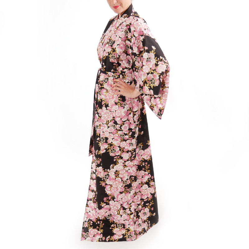 Rose Yukata set,10Item set Pink x White Flower Kimono dress lobe Japan NEW F/S 
