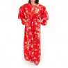 kimono yukata traditionnel japonais rouge en coton fleurs de cerisiers et papillons pour femme