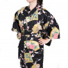 japanese black sateen cotton yukata princess and peony for women