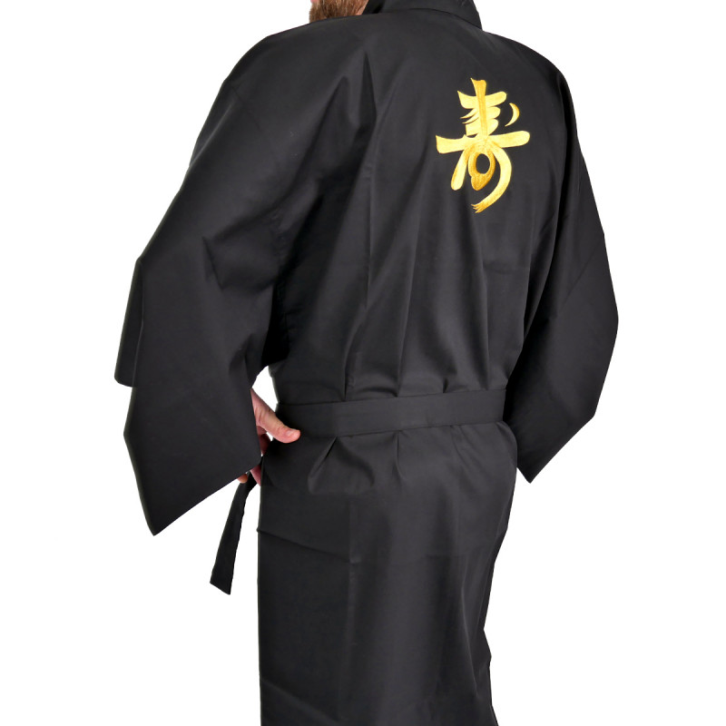 japanischer Herren yukata Kimono - schwarz, CHÔJU,  Kanji-Langlebigkeit