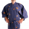 kimono yukata traditionnel japonais bleu en coton motifs diamant et kanji pour homme