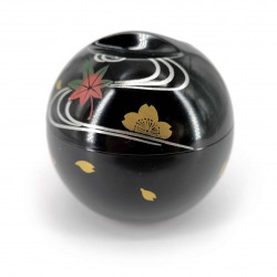 Round soup bowl with lid, black, momiji and golden sakura - RASEN
