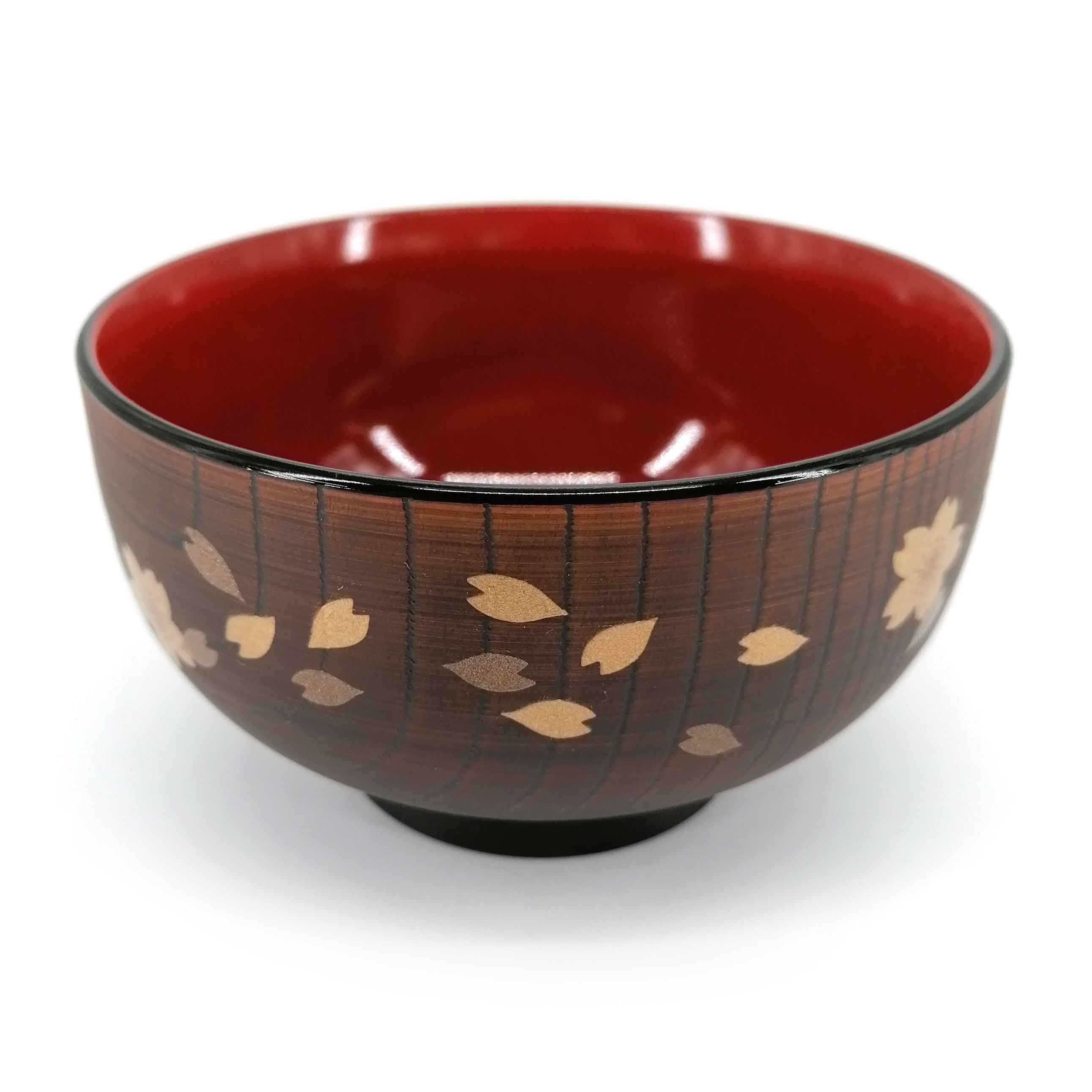 Made in Japan Imitation Wood Donburi Japanese Rice and Miso Soup Bowls Plastic Set of 4 