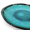 Petite assiette japonaise ronde en céramique, surélevée, émaillée bleu océan, KAIYO