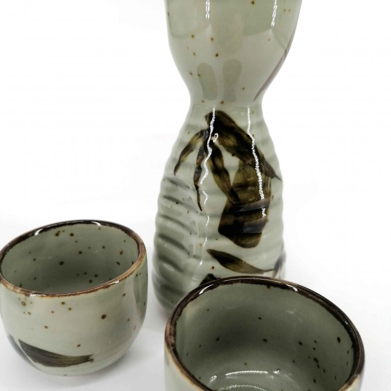 Servicio de sake de cerámica japonesa, 2 vasos y 1 botella, TAKE
