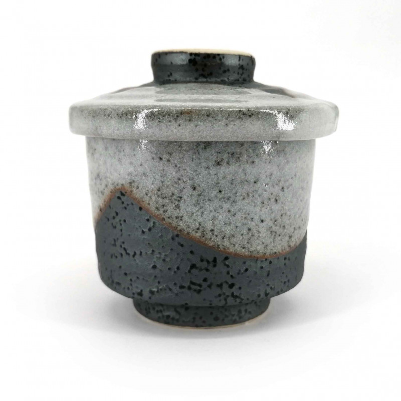 Bol à thé japonais Chawanmushi avec couvercle, bicolore gris - SANKAKKEI