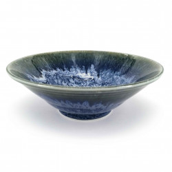 Japanese ceramic ramen bowl, green and blue sparkle, KAGAYAKU