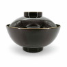 Lacquered soup bowl with lid, black and gold rim, JIMINA