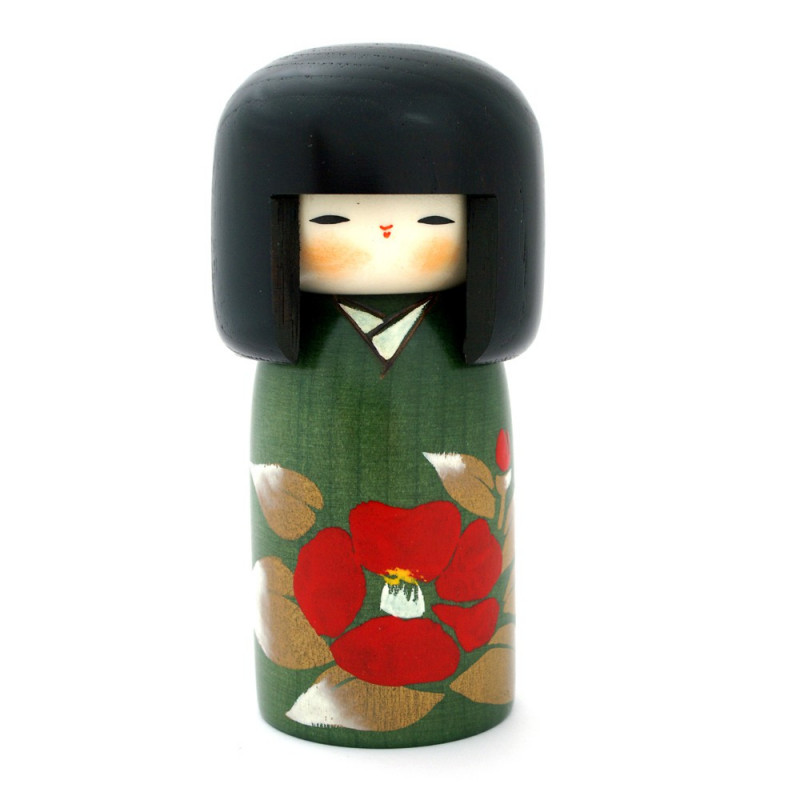 muñeca de madera japonesa - kokeshi, TSUBAKI, camelia