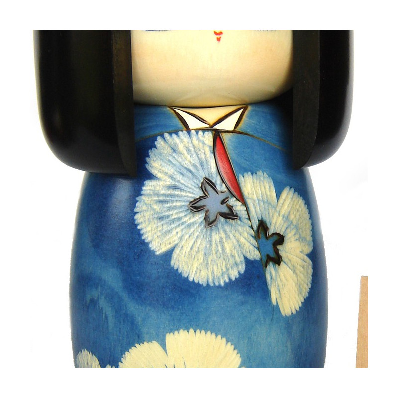 muñeca de madera japonesa - kokeshi, AIKO, azul