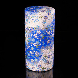 Japanese blue tea box in washi paper, YUZEN KAZE, 200 g