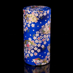 Japanese blue tea box in washi paper, YUZEN MENYU, 200 g